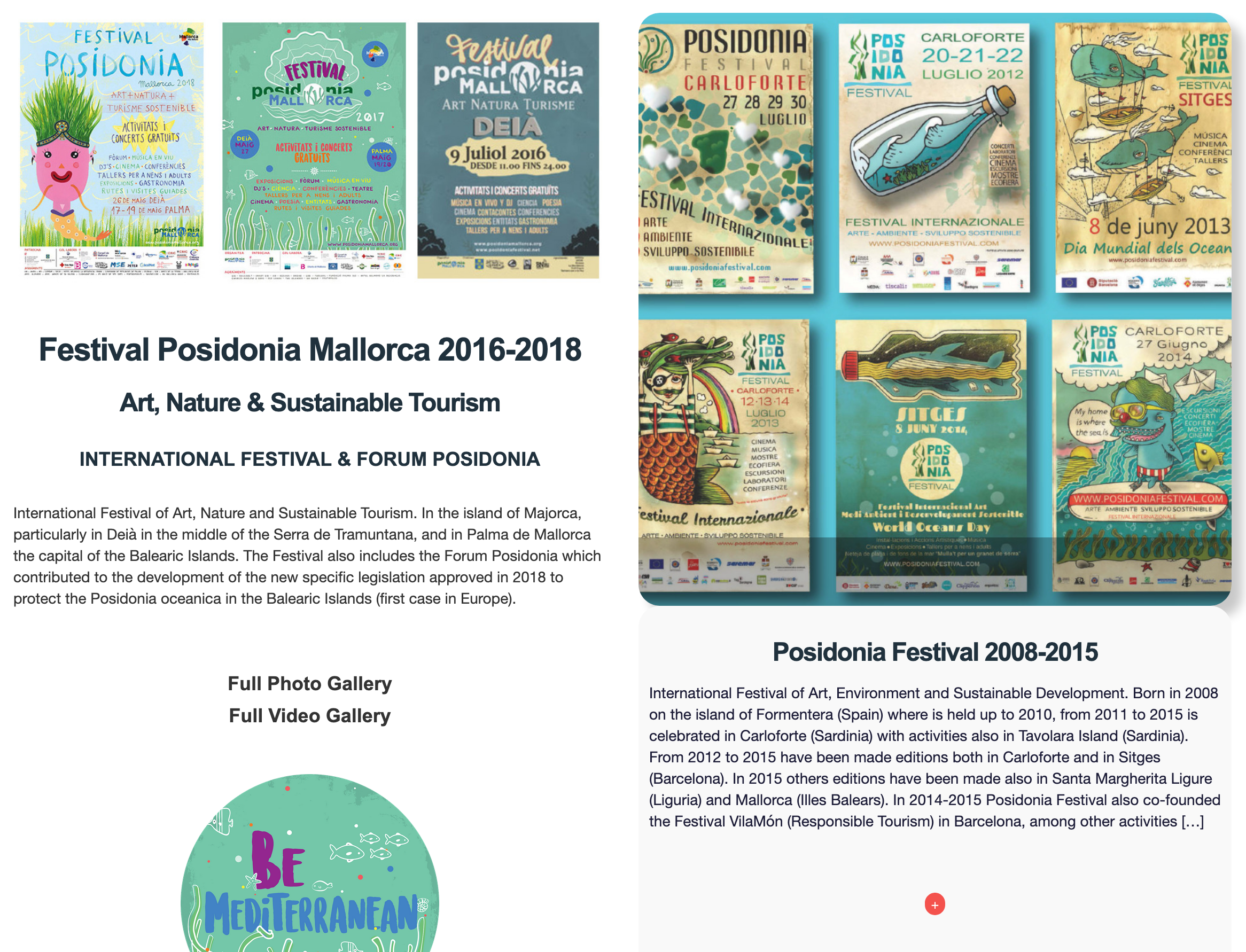 Carteles de Posidonia Festival y Posidonia Forum para arte, naturaleza y turismo sostenible.